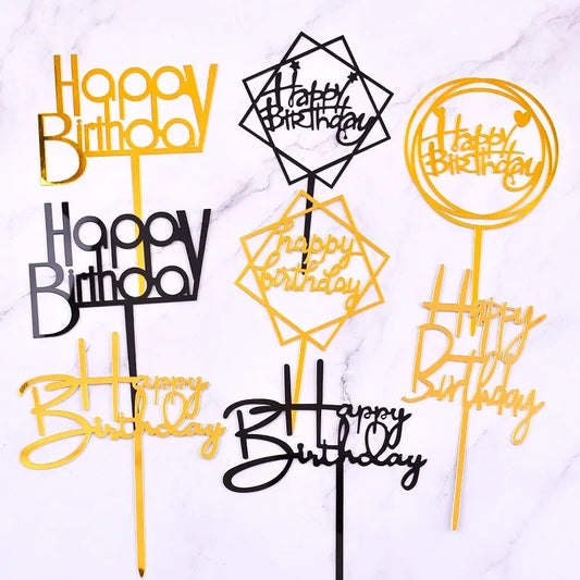 Various Happy Birthday cake toppers